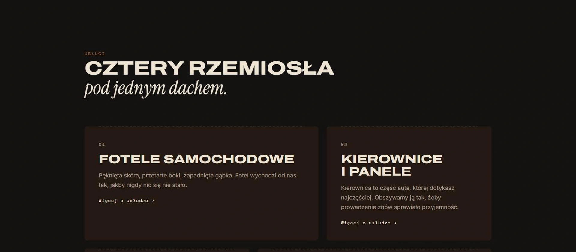 Czarna Nić - sekcja usług: fotele samochodowe oraz kierownice i panele