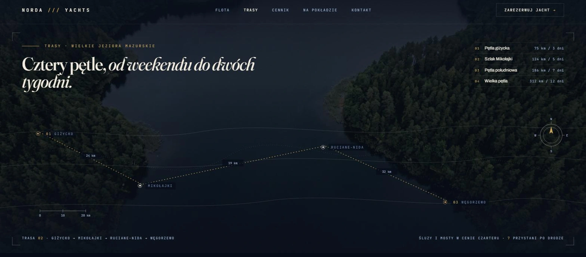 Norda Yachts - mapa nawigacyjna czterech pętli po Wielkich Jeziorach Mazurskich