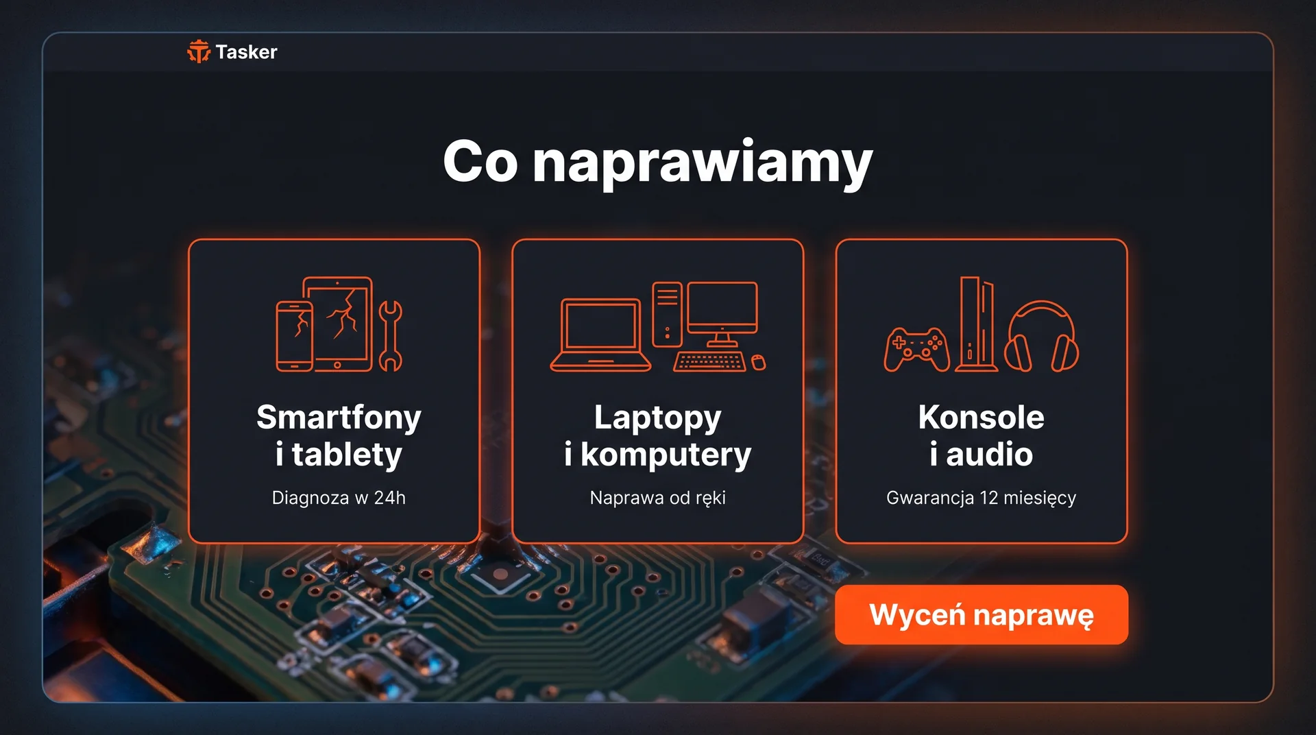 Tasker — sekcja usług: smartfony, laptopy, konsole